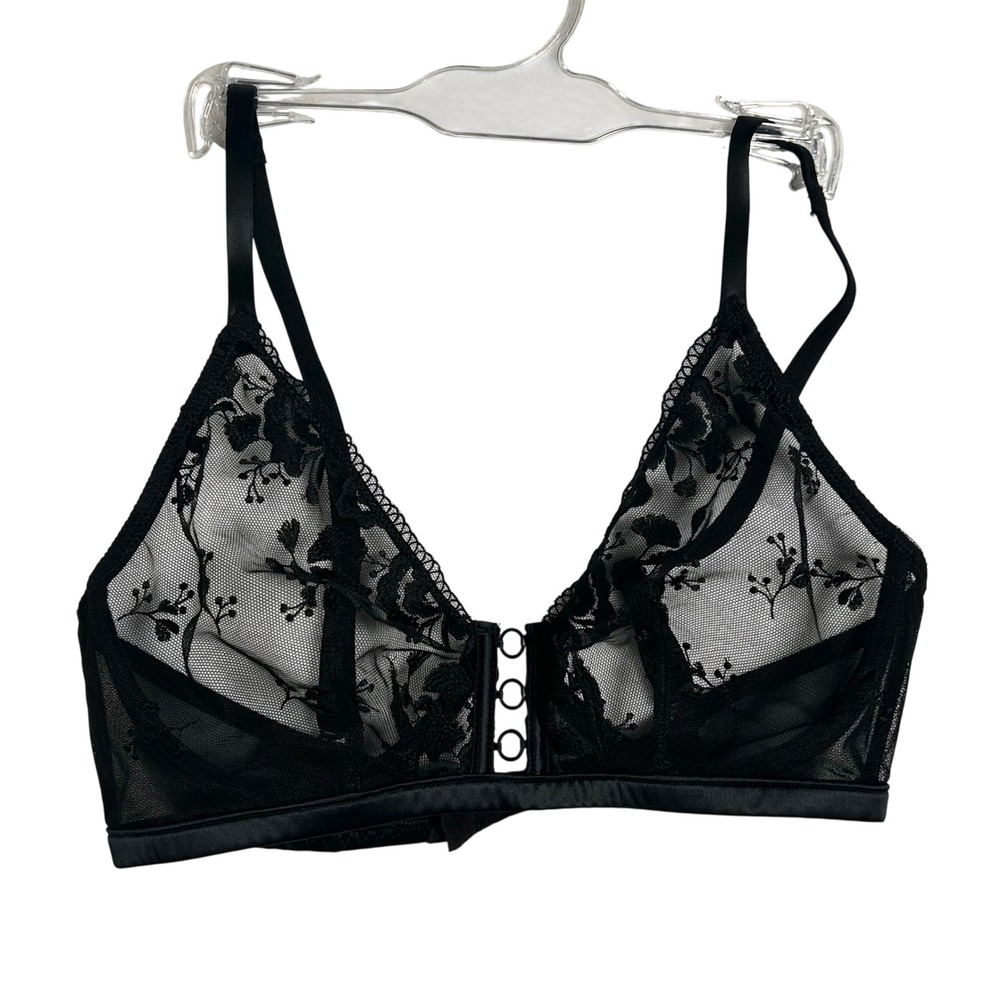 Simone Perele Black Sheer Floral Lace Unlined Triangle‎ Bra Size 32D